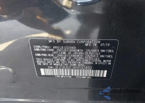 2019 Subaru Forester Limited from USA, damaged, VIN JF2SKAUC3KH592450